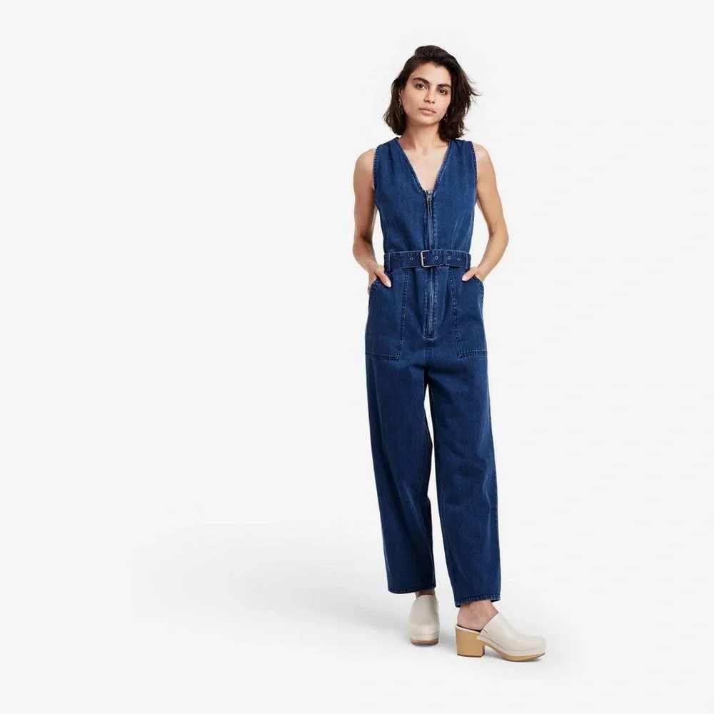 Rachel Comey x Target Blue Denim Jumpsuit Wide Leg Zip Up  Belted Size 6 Blogger - Picture 4 of 8